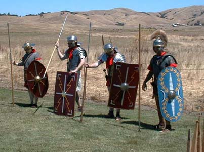 Patti Ballard, Marcus Scipio (Scott Poole), and Antony Lucius (Anthony Garbisch) with Centurio Marcus (Robert Garbisch).