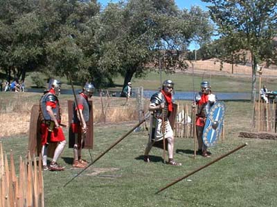 No, these pila have not just been thrown at us by the enemy!  In our drill, we threw from one end of the field, then threw back.