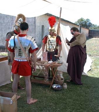 L - R: Steve Martinsen (facing away) Centurio Marcus, Gaius Germanicus Magnus, and Lucas Cornelius Flavius.